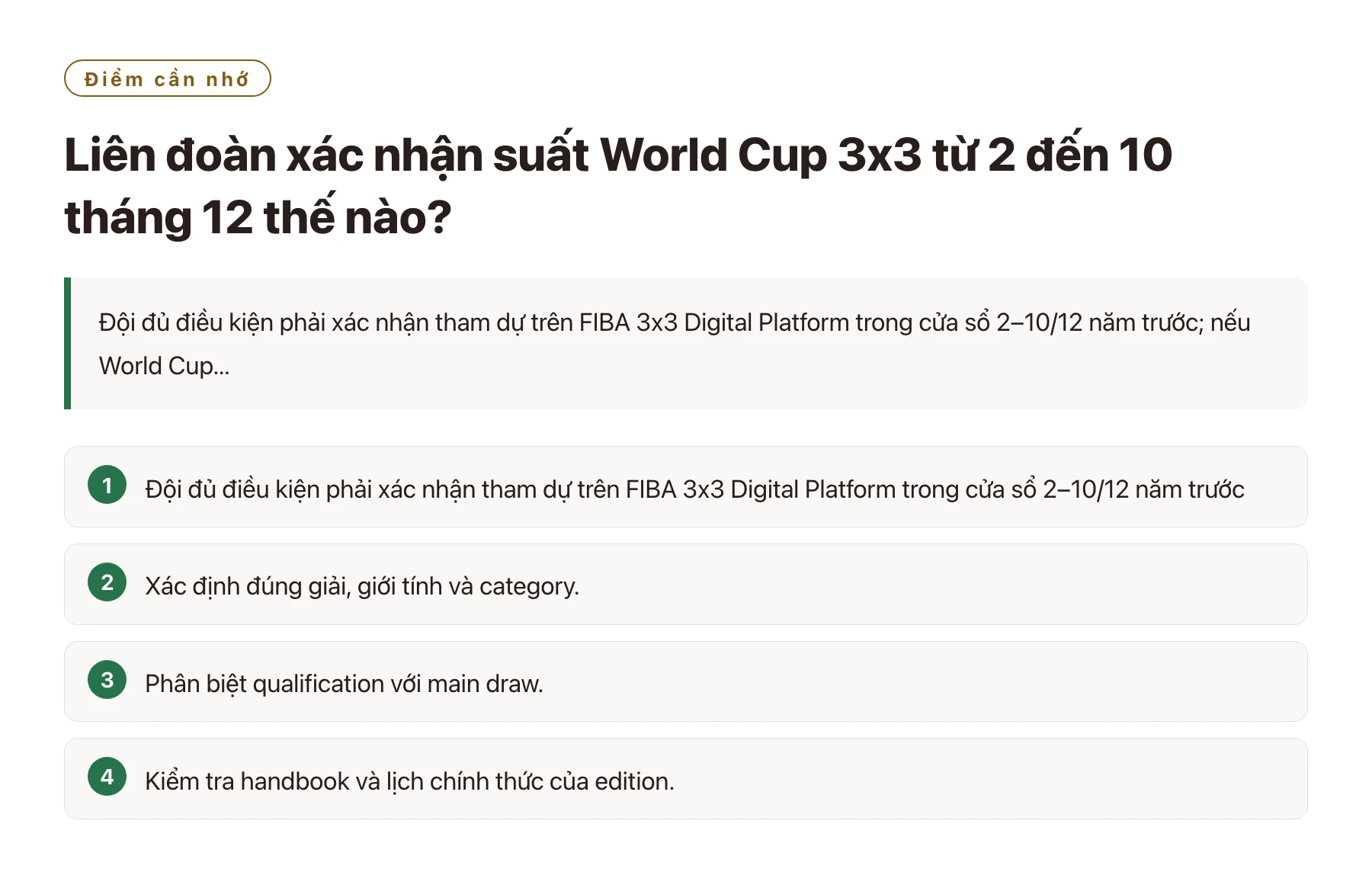 Liên đoàn xác nhận suất World Cup 3x3 từ 2 đến 10 tháng 12 thế nào?——全文要点速览